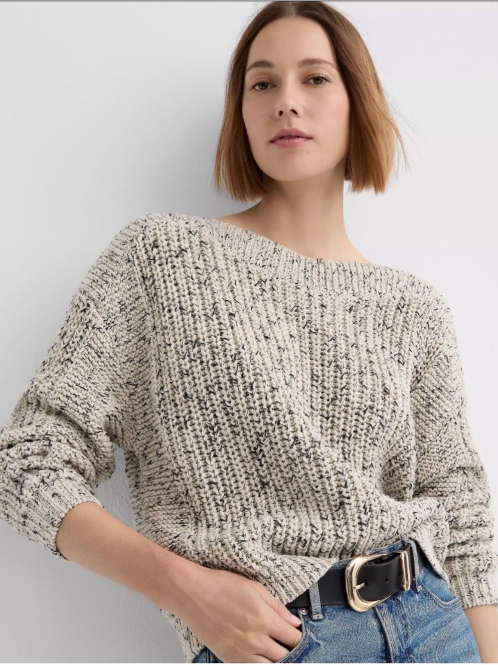 LOFT Speckled Gray Crew Neck Sweater